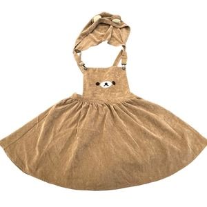 Kawaii Rilakkuma Jumpsuit Dress Bear Embroidery Lolita Overall Skirt & Hat Sz S
